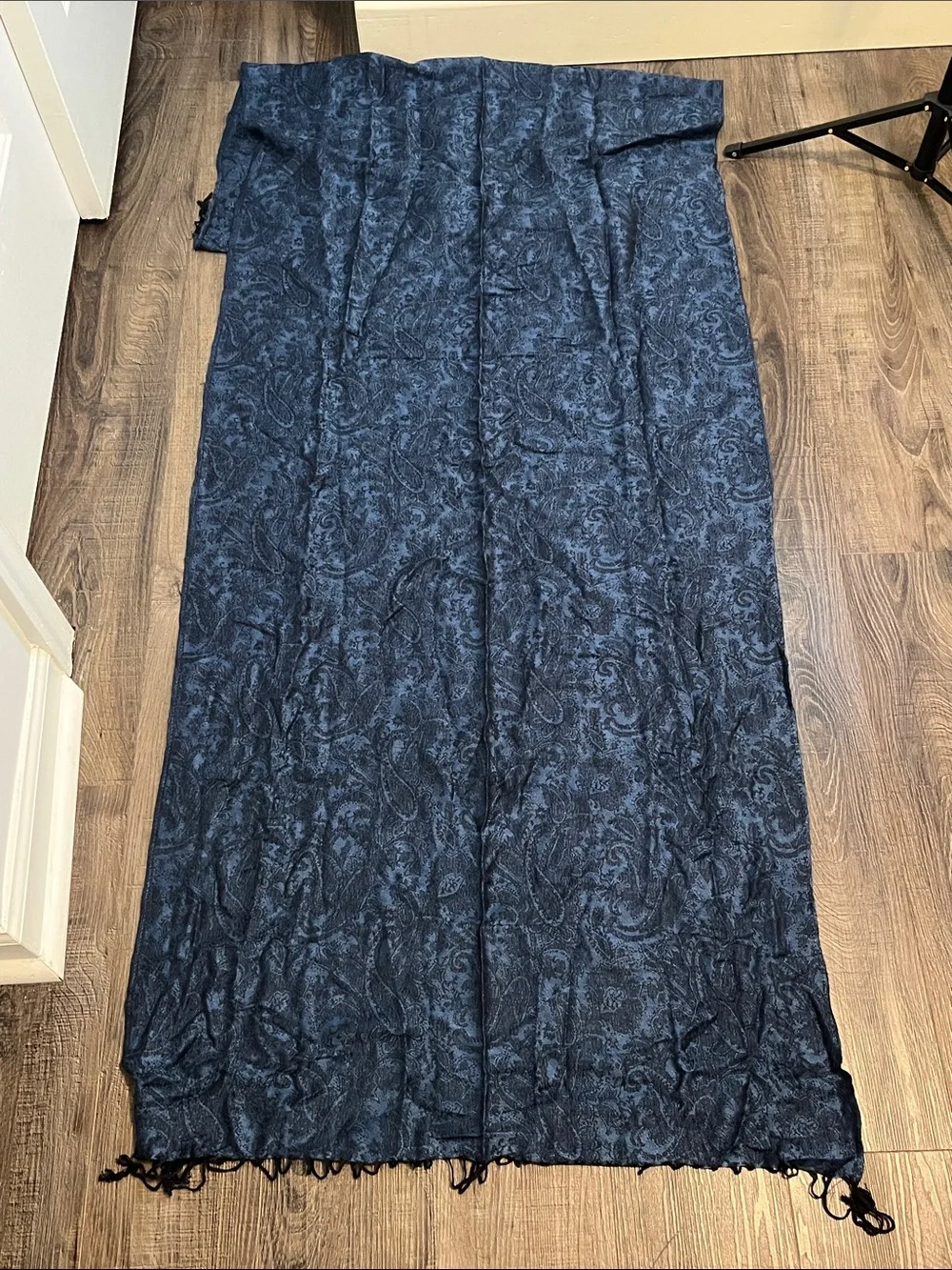 Blue Paisley Viscose Long Scarf With Fringe